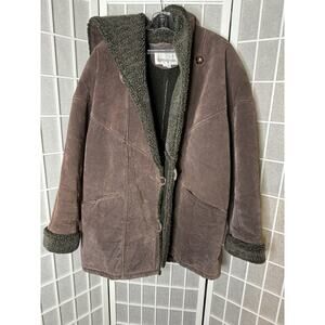Vintage Donna Pelle The Leather Sherpa Lined Suede Hooded Jacket Womens Large